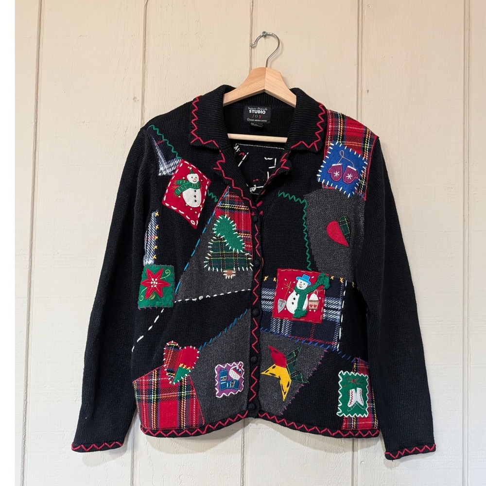 Vintage Patchwork‎ Ugly Christmas Sweater 90s Teacher WomensPetite L